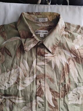 Pierre Cardin | Green Brown & White Hawaiian Style Casual Shirt | Large | Button